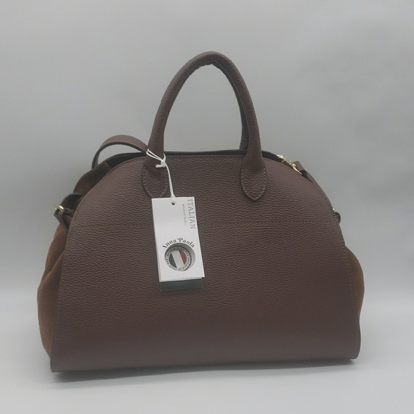 2047- Anna Paola Genuine Leather Brown Handbag Made In Italy NWT - Picture 1 of 12
